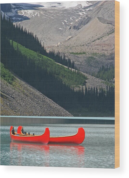 Red Wood Print featuring the photograph Mountain Canoes by Marcia Socolik
