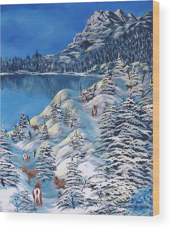 Landscape Wood Print featuring the painting Mountain Goats of Grand Forks by Barbara St Jean