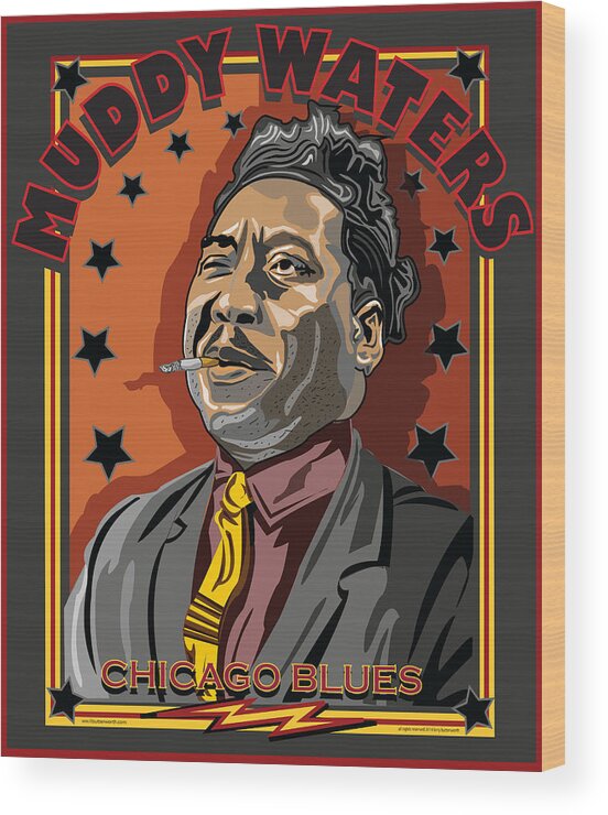 Muddy Waters Wood Print featuring the digital art Muddy Waters Chicago Blues by Larry Butterworth