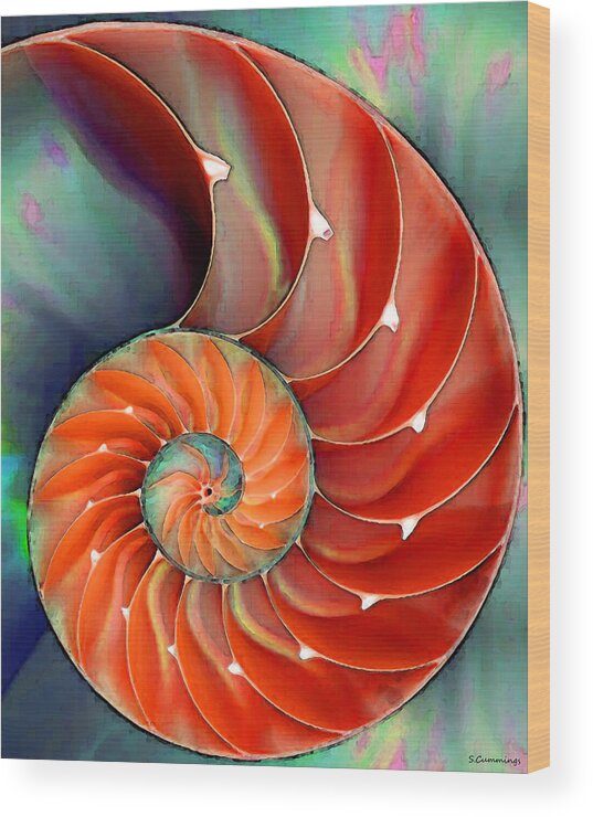 Nautilus Wood Print featuring the painting Nautilus Shell - Nature's Perfection by Sharon Cummings