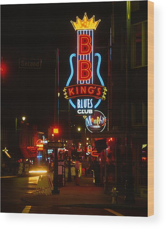 Photography Wood Print featuring the photograph Neon Sign Lit Up At Night, B. B. Kings by Panoramic Images