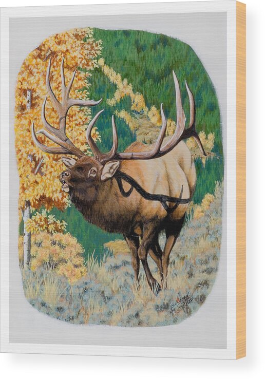Nevada Wood Print featuring the painting Nevada Nontypical Elk by Darcy Tate
