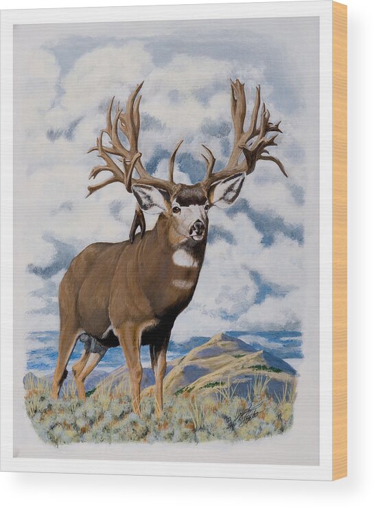 Nevada Wood Print featuring the painting Faria Nevada Nontypical Mule deer by Darcy Tate