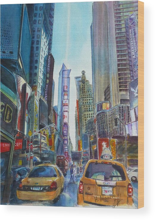 New York City Wood Print featuring the painting New York City by Henrieta Maneva