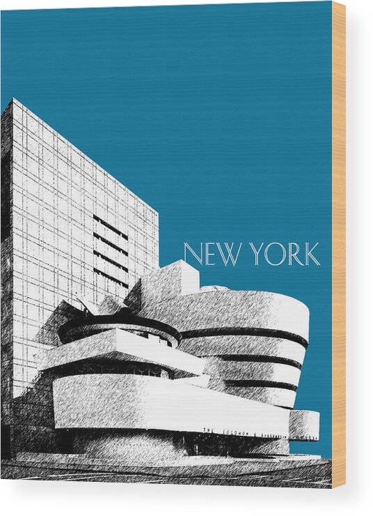 Architecture Wood Print featuring the digital art New York Skyline Guggenheim Art Museum - Steel Blue by DB Artist