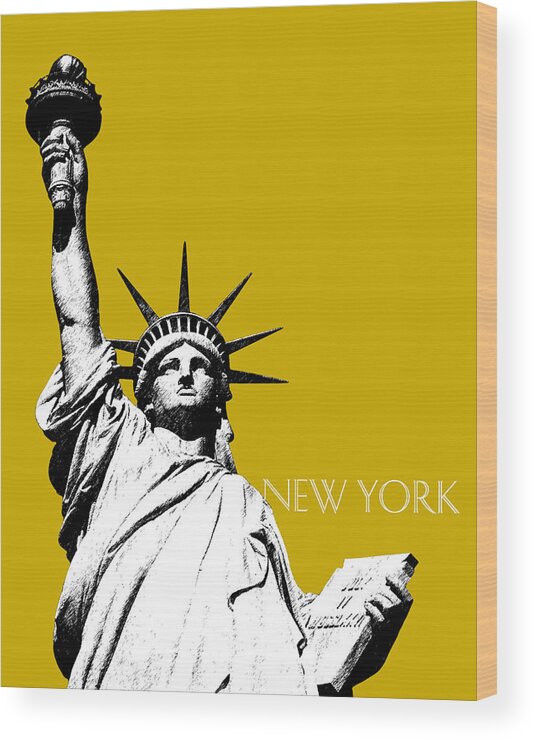Architecture Wood Print featuring the digital art New York Skyline Statue of Liberty - Gold by DB Artist