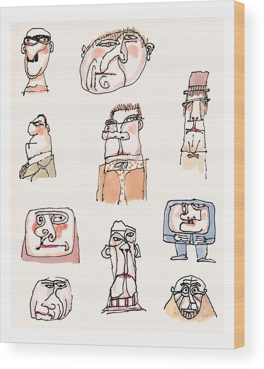Faces Wood Print featuring the drawing New Yorker September 13th, 1999 by William Steig