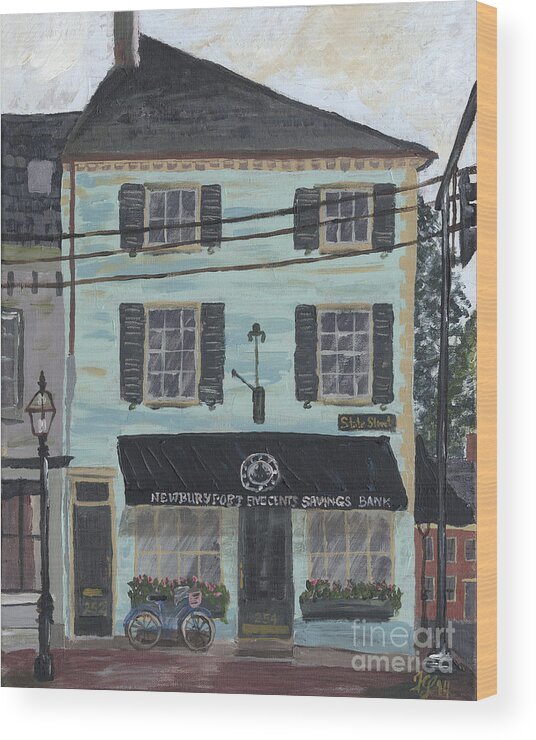 #americana Wood Print featuring the painting Newburyport Five Cents Savings Bank by Francois Lamothe