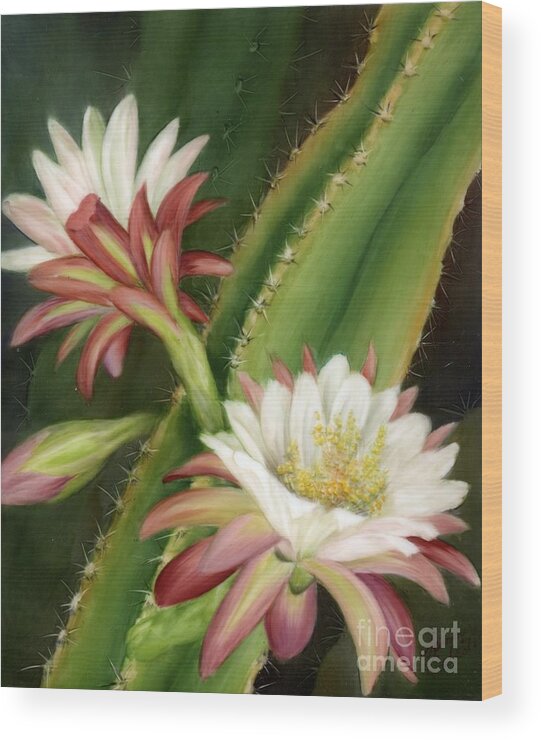 Floral Wood Print featuring the painting Night Cereus by Summer Celeste