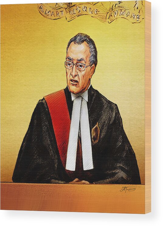 Nortel Wood Print featuring the painting Nortel verdict - Mr. Justice Marrocco reads non-guilty ruling by Alex Tavshunsky