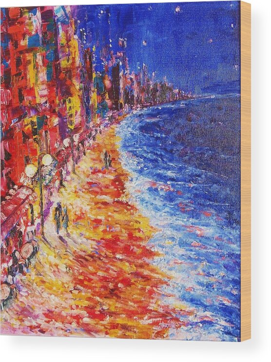 Contemporary Impressionism Expressionism Wood Print featuring the painting Nostalgic Night by Helen Kagan
