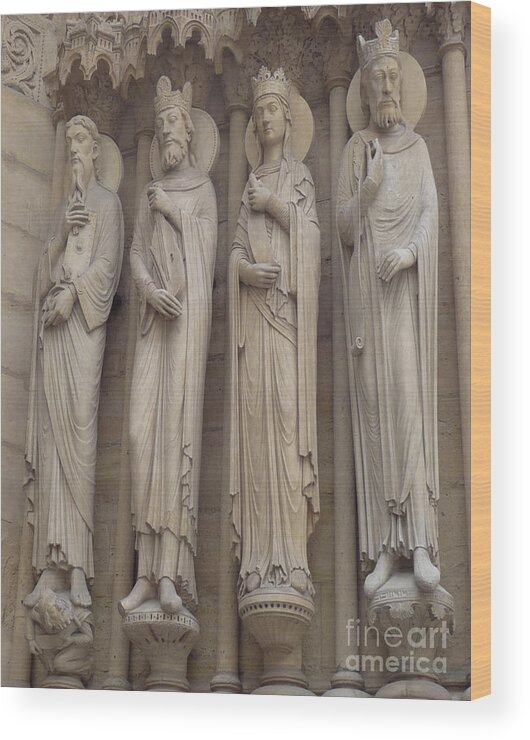 Paris Wood Print featuring the photograph Notre Dame Cathedral Saints by Deborah Smolinske