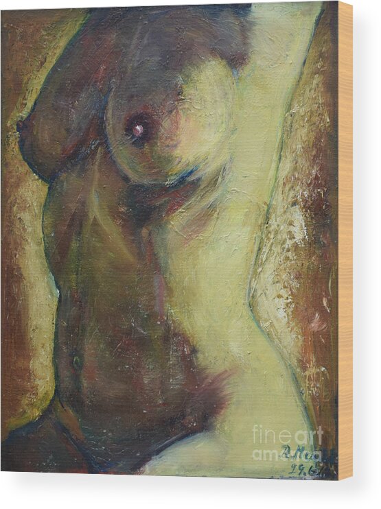 Raija Merila Wood Print featuring the painting Nude Female Torso by Raija Merila