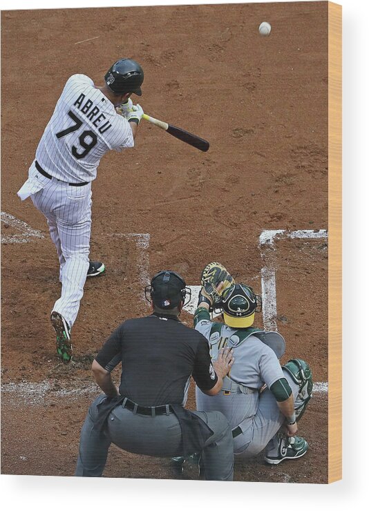 American League Baseball Wood Print featuring the photograph Oakland Athletics V Chicago White Sox by Jonathan Daniel