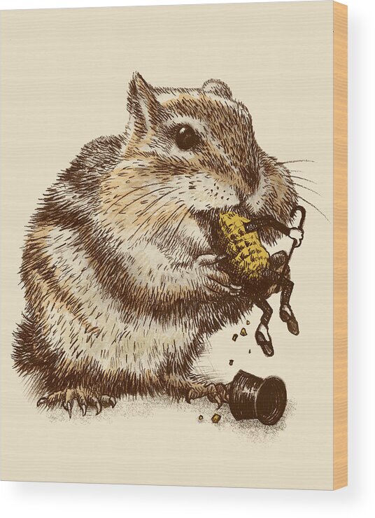 Chipmunk Wood Print featuring the drawing Occupational Hazard by Eric Fan