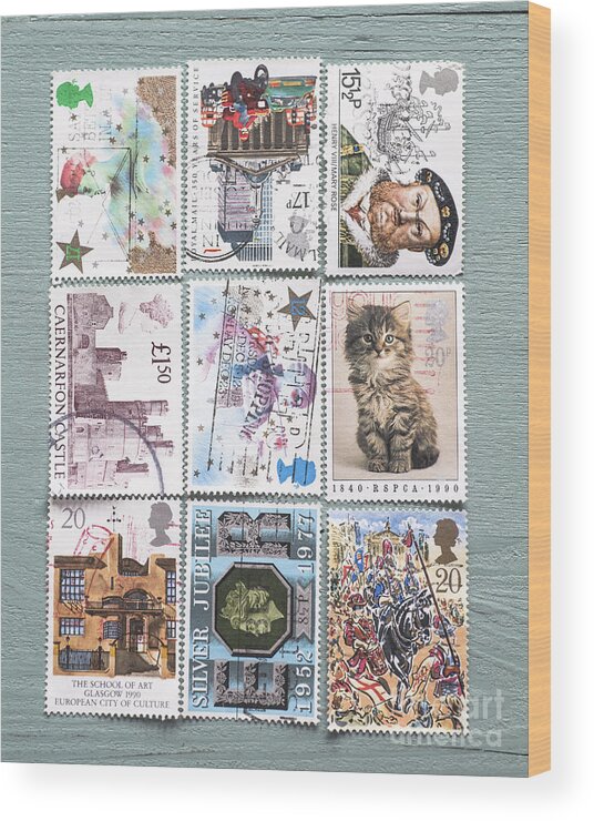 Stamp Wood Print featuring the photograph Old British Postage Stamps by Jan Bickerton