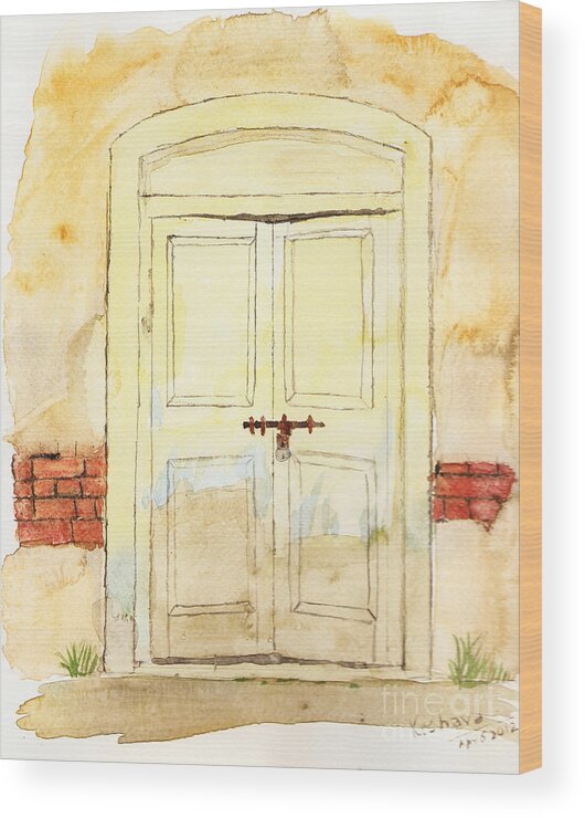 Door Wood Print featuring the painting Old door by Keshava Shukla