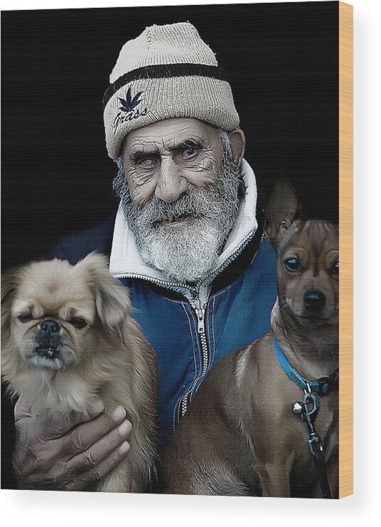 Old Men With 2 Dogs Wood Print featuring the photograph Old Men by Patrick Boening