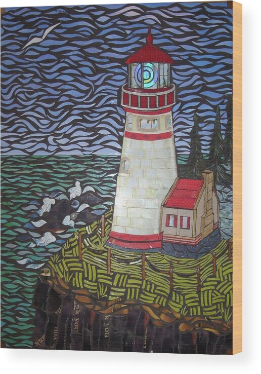 Light House Wood Print featuring the mixed media On Guard by Mary Ellen Bowers