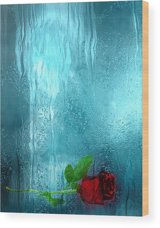 Photo Wood Print featuring the painting One Rose Left by Jack Zulli