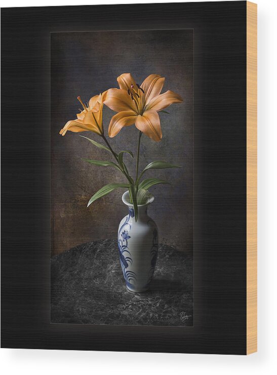 Flower Wood Print featuring the photograph Orange Asiatic Lilies in Vase by Endre Balogh
