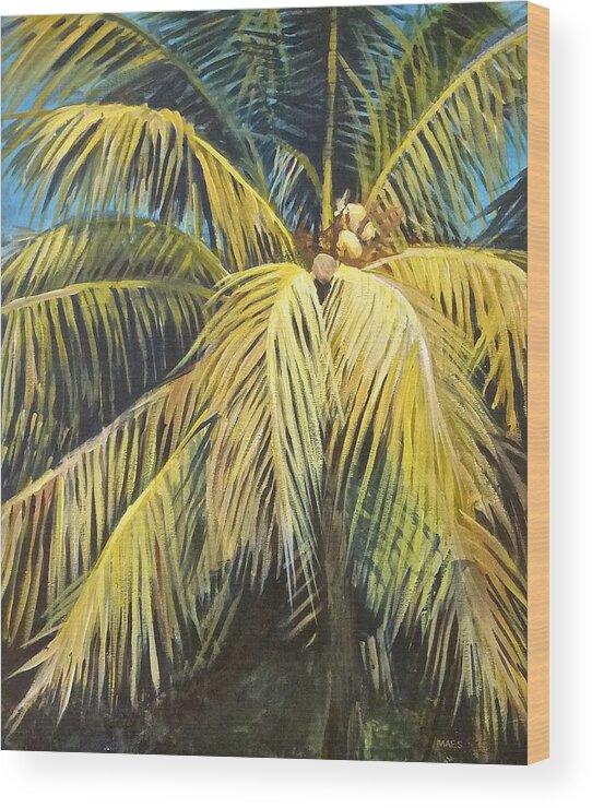 Palm Tree Wood Print featuring the painting Palm by the old Casa by Walt Maes
