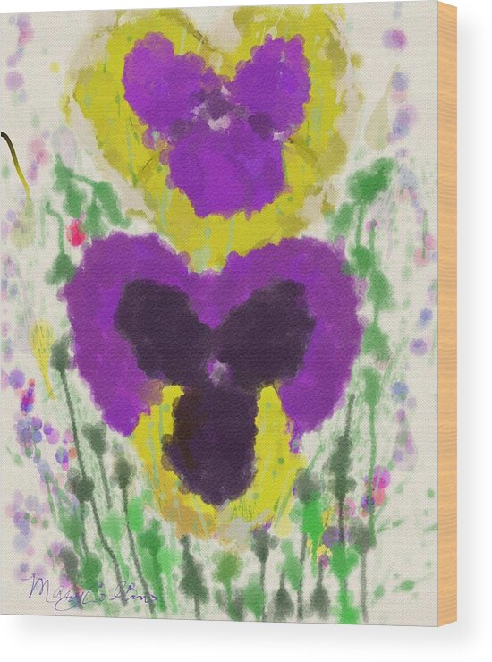 Purple Wood Print featuring the digital art Pansies by Mary M Collins