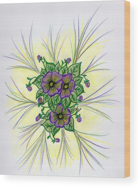 Pansy Wood Print featuring the drawing Pansies by Susan Turner Soulis