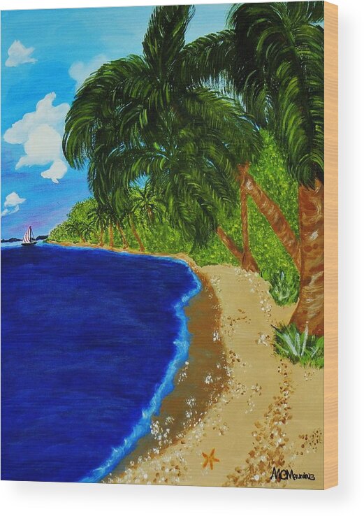 Palm Trees Wood Print featuring the painting Paradise by Celeste Manning