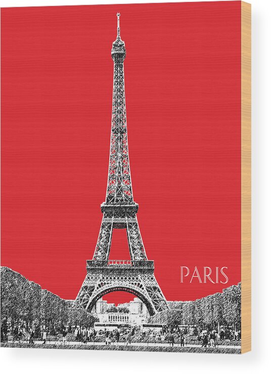 Architecture Wood Print featuring the digital art Paris Skyline Eiffel Tower - Red by DB Artist