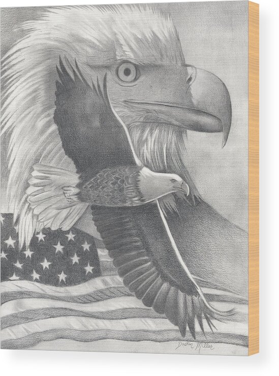 Art Wood Print featuring the drawing American Bald Eagle by Dustin Miller