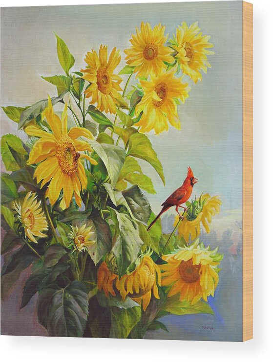 Sunflower Wood Print featuring the painting Patriotic Song - The Incredible Morning by Svitozar Nenyuk