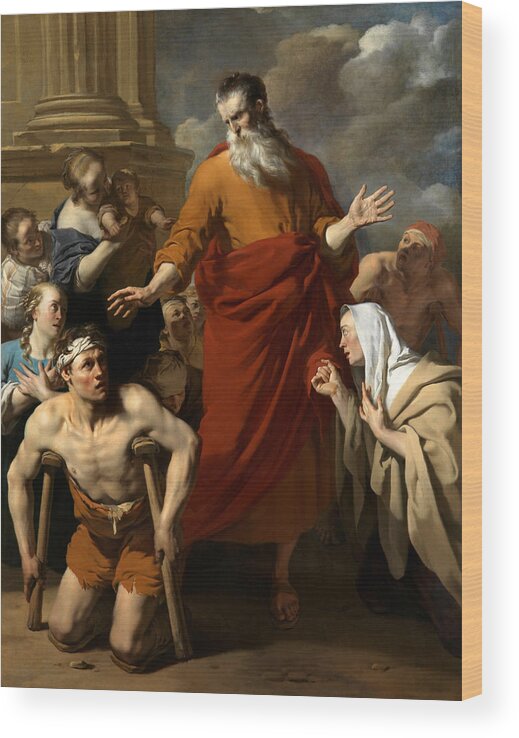 Karel Dujardin Wood Print featuring the painting Paulus heals the Cripple in Lystra by Karel Dujardin