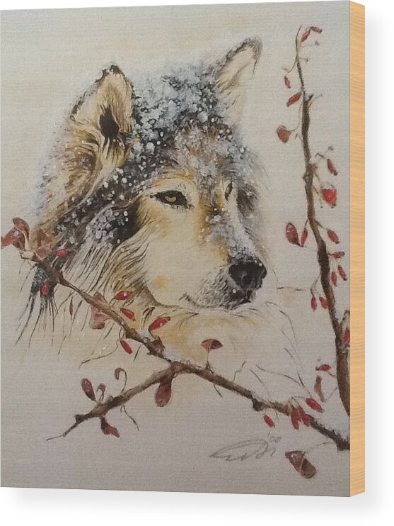 Paintings Of Wolfs Wood Print featuring the painting Peace by Judi Hendricks