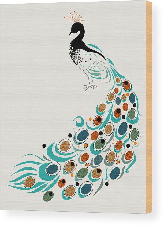 Peacock Wood Print featuring the digital art Peacock by Marci Cheary