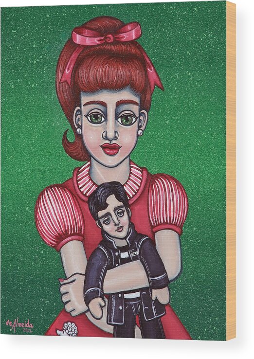 1950s Wood Print featuring the painting Peggy Sue Holding The King by Victoria De Almeida