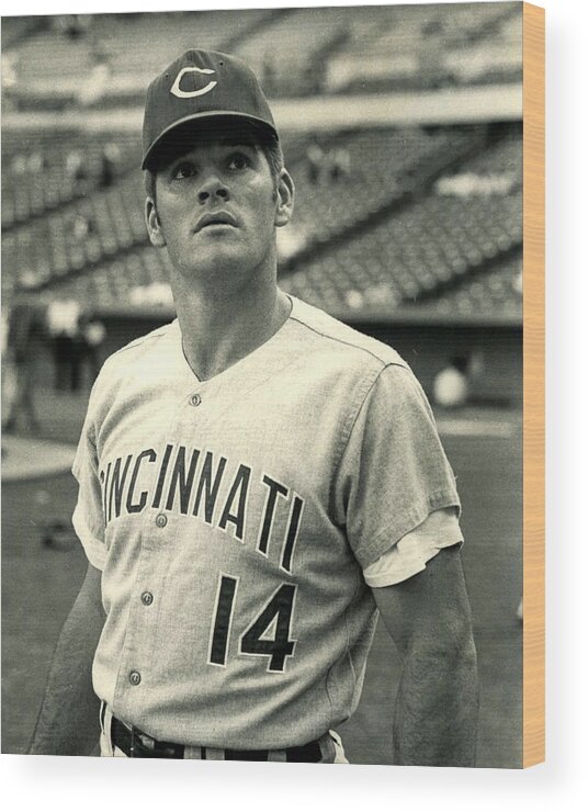 Retro Images Archive Wood Print featuring the photograph Pete Rose Looking Up by Retro Images Archive
