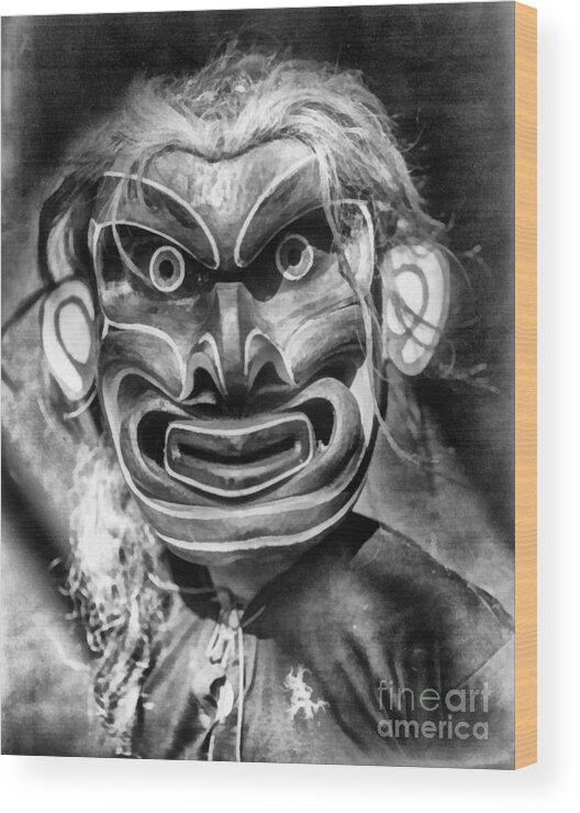Indian Art Wood Print featuring the painting Pgwis Qagyuhl Indian Mask by Vincent Monozlay