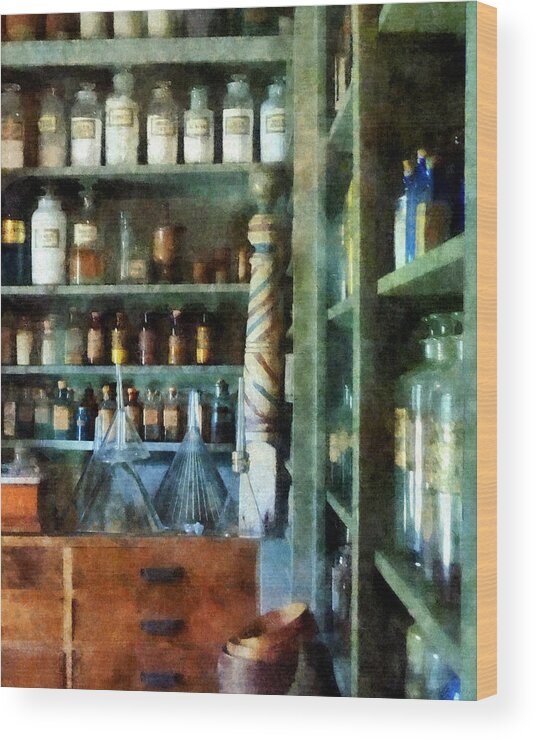 Funnels Wood Print featuring the photograph Pharmacy - Back Room of Drug Store by Susan Savad
