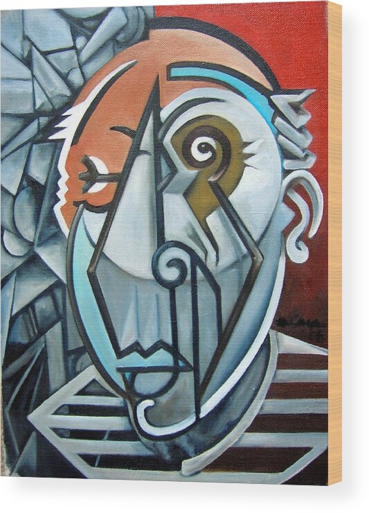 Picasso Cubism Portrait Red Wood Print featuring the painting Picasso Bust by Martel Chapman