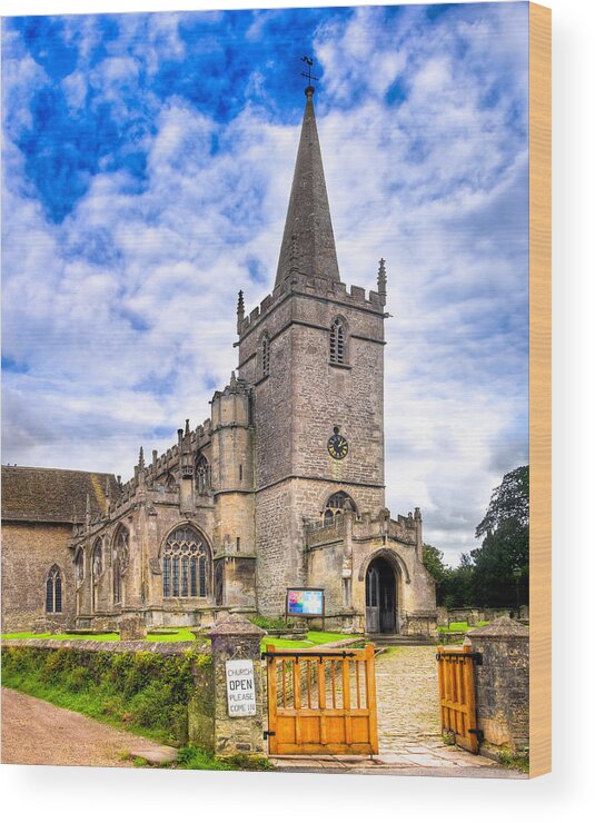 Lacock Wood Print featuring the photograph Picturesque Village Church in Lacock England by Mark Tisdale
