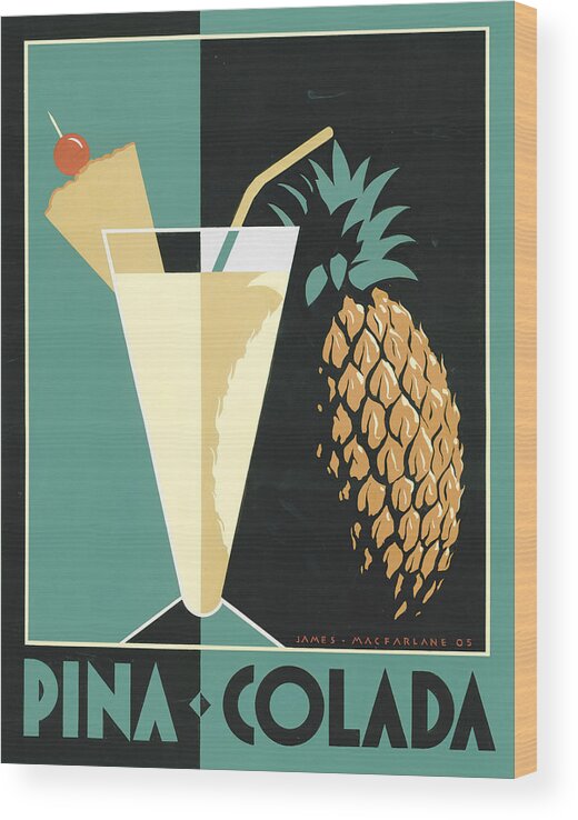 Alcohol Wood Print featuring the painting Pina Colada by MGL Meiklejohn Graphics Licensing