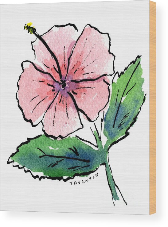 Hibiscus Wood Print featuring the painting Pink Hibiscus by Diane Thornton