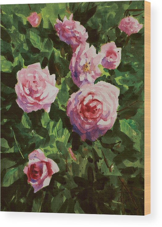 Flower Wood Print featuring the painting Pink Rose by Helal Uddin