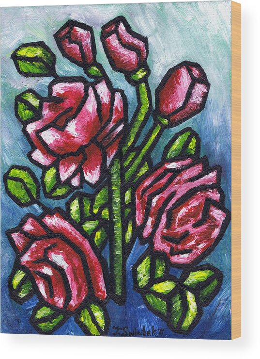 Pink Roses Wood Print featuring the painting Pink Roses by Kamil Swiatek