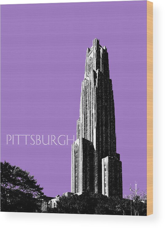 Architecture Wood Print featuring the digital art Pittsburgh Skyline Cathedral of Learning - Violet by DB Artist