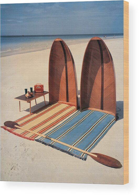 Accessories Wood Print featuring the photograph Pixie Collapsible Boat On The Beach by Lois and Joe Steinmetz