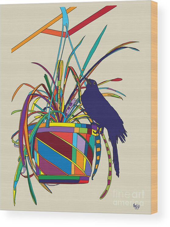 Bird Wood Print featuring the digital art Plant Bird Pop by Megan Dirsa-DuBois