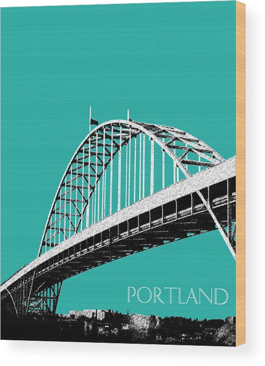 Architecture Wood Print featuring the digital art Portland Bridge - Teal by DB Artist