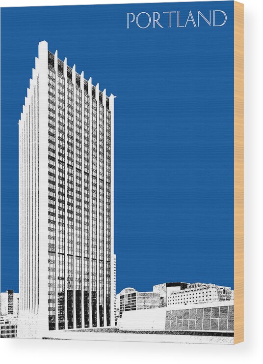 Architecture Wood Print featuring the digital art Portland Skyline Wells Fargo Building - Royal Blue by DB Artist